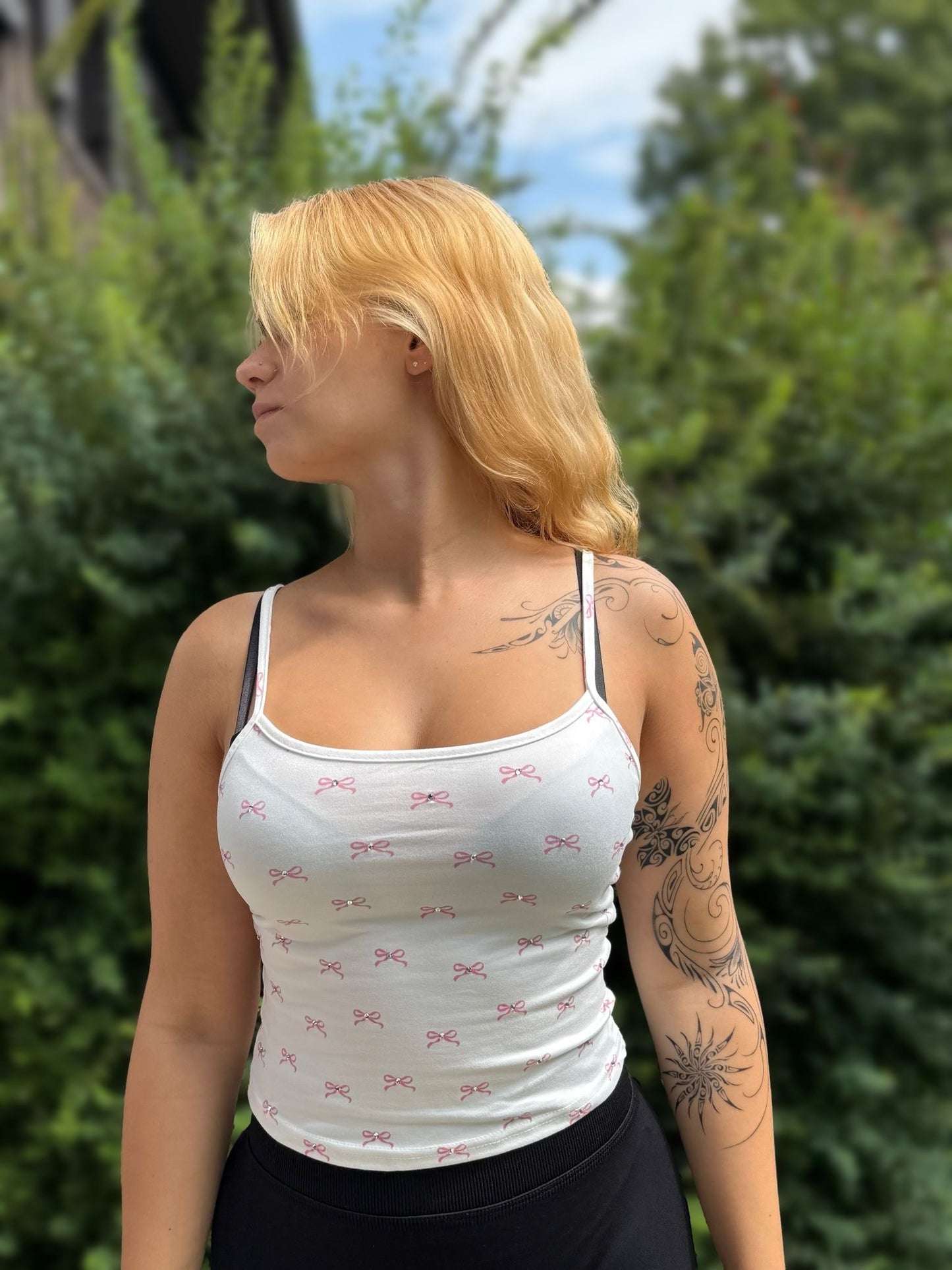 Schleifen Crop Top weiß
